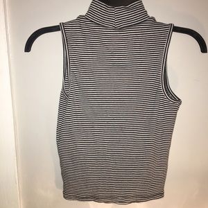 Black and White Tank Top Cropped Turtle Neck
